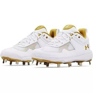 Women's Under Armour Glyde MT Softball Cleats - White & Gold - 8 - NWOT